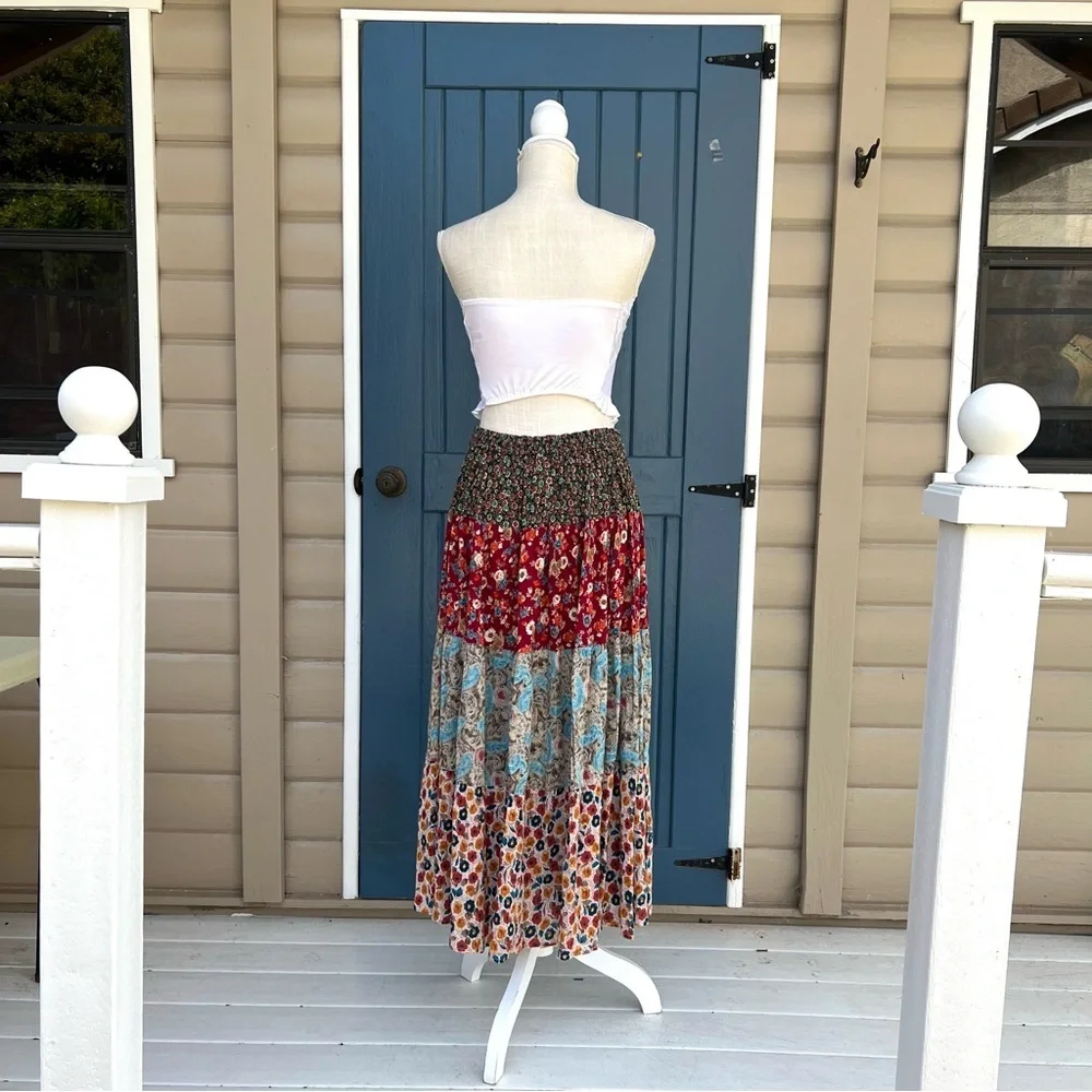 Vintage 90s Sag Harbor Multi-Pattern Tiered Maxi Skirt - Women’s Size Medium